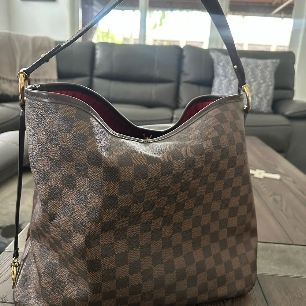 Louis Vuitton Damier Ebene Shoulder Hobo with Red Interior